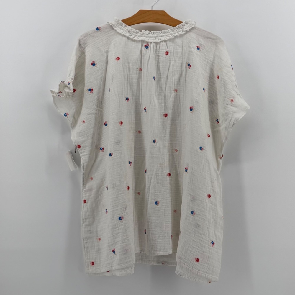 Caslon 100% Cotton White Gauze Embroidered Floral Blouse Plus Size 2X - Picture 2 of 6